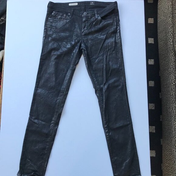 AG Unique LEGGING SUPER SKINNY Fit Black Coated Denim Jeans sz 30R - Picture 4 of 16